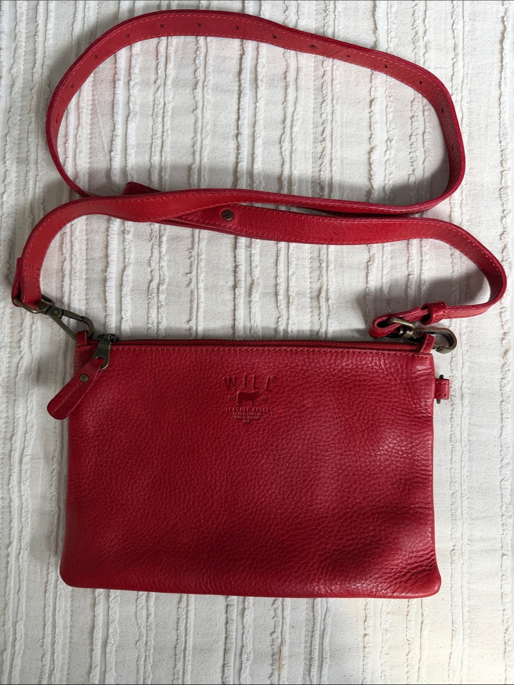 Will Leather Goods Red Pebbled Leather Crossbody